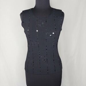 Carducci Ribbed Sequin Tank Top Women Medium Square Neck 90s Y2K